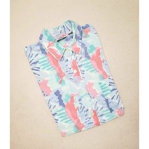 Vintage Kyoto Kasuals Short Sleeve Faded Watercolor Button Up Shirt